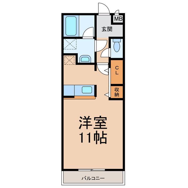ルーチェ秋月(ワンルーム/2階)の間取り写真