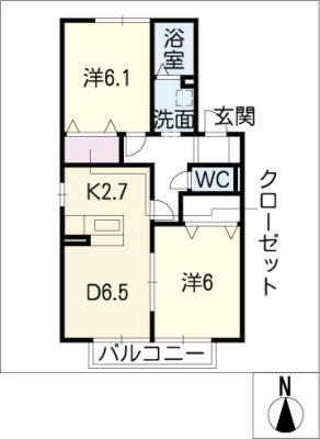 セゾンF(2DK/2階)の間取り写真
