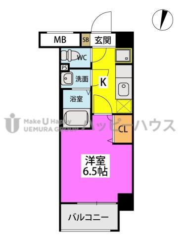 SOL周船寺(1K/2階)の間取り写真