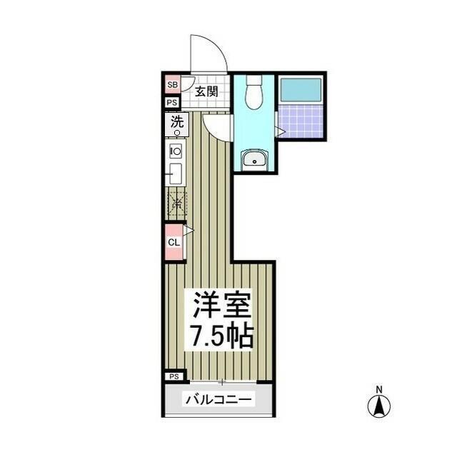 グランコート六町(ワンルーム/2階)の間取り写真