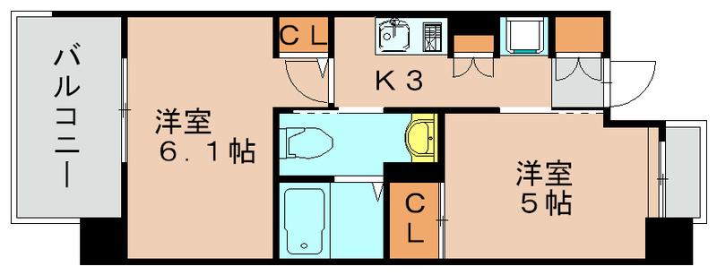 エステムプラザ福岡・県庁前ネオシス(2K/10階)の間取り写真