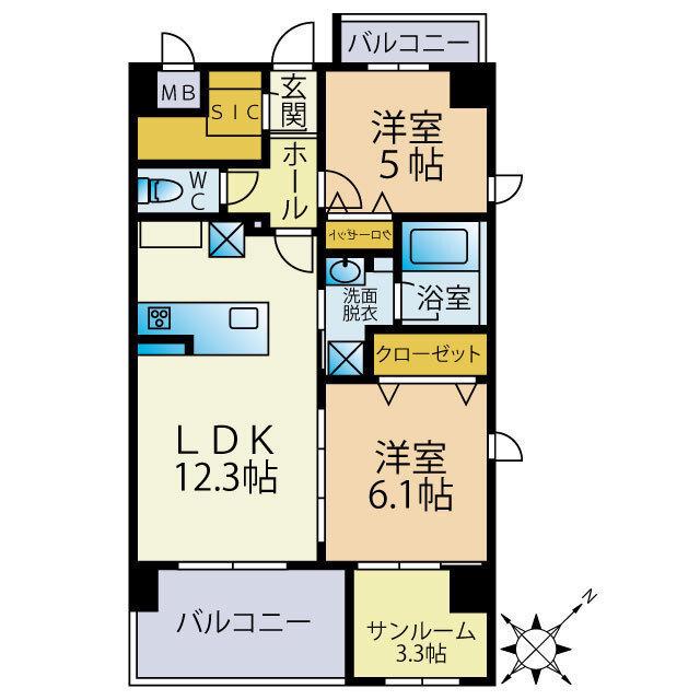 SUN・BLESSO塩原(2SLDK/3階)の間取り写真