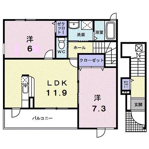 ボヌール(2LDK/2階)の間取り写真