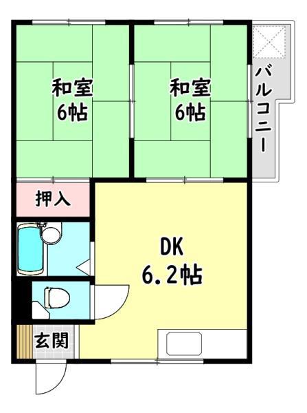 木田マンション(2DK/2階)の間取り写真