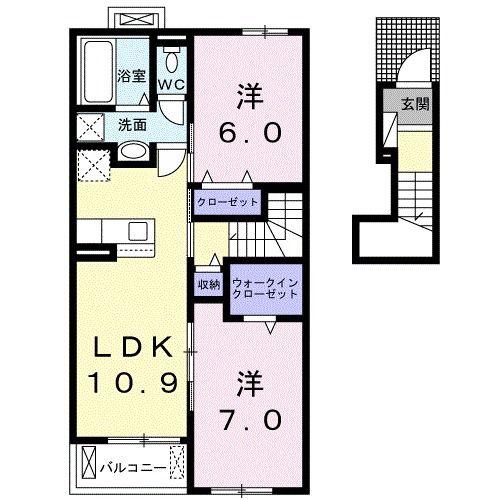 パーチェ 寺家A(2LDK/2階)の間取り写真