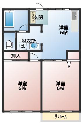 フラット吉島台(2DK/2階)の間取り写真