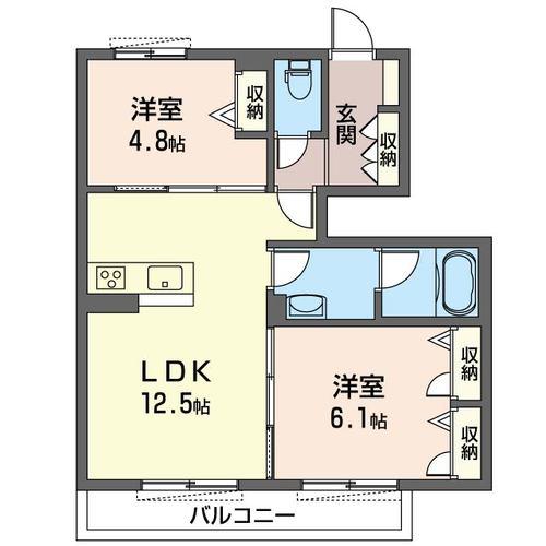 CALMEふれあいの丘(2LDK/1階)の間取り写真