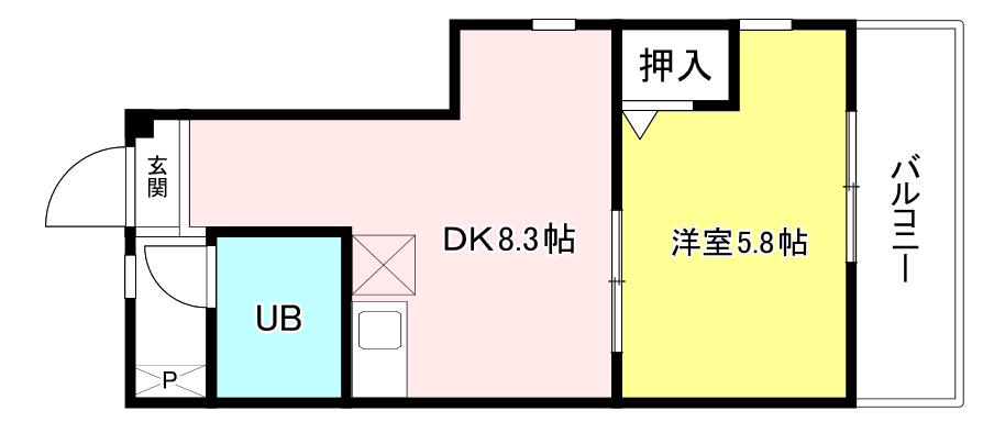 長官山ハイツ(1DK/2階)の間取り写真