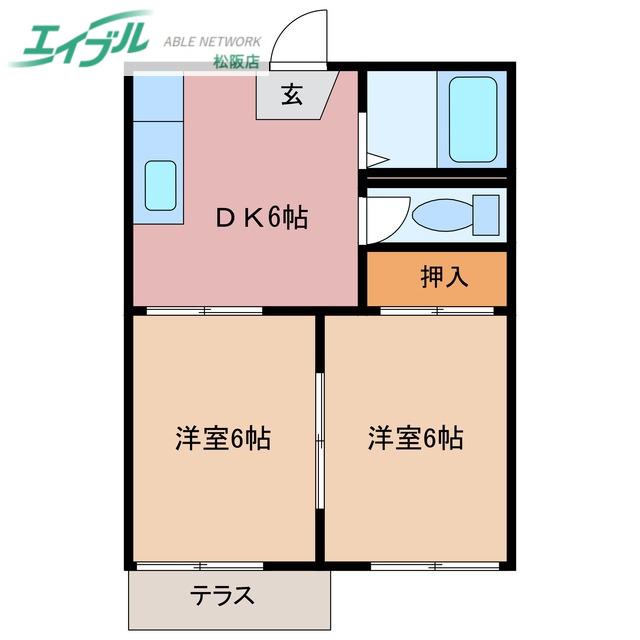 コーポベルウッド(2DK/1階)の間取り写真