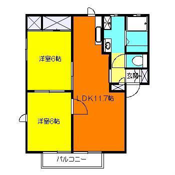ルミエール蛍田A(2LDK/2階)の間取り写真