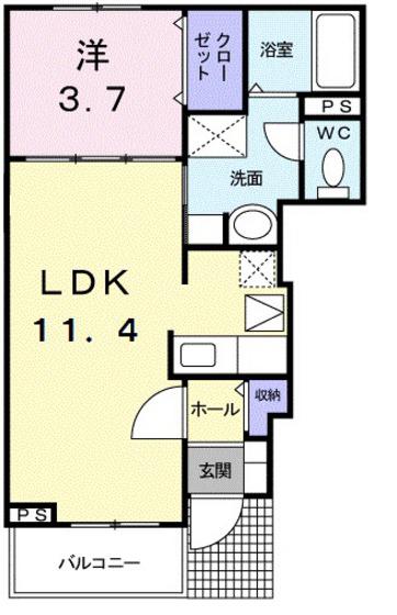 リヴァグレイス(1LDK/1階)の間取り写真