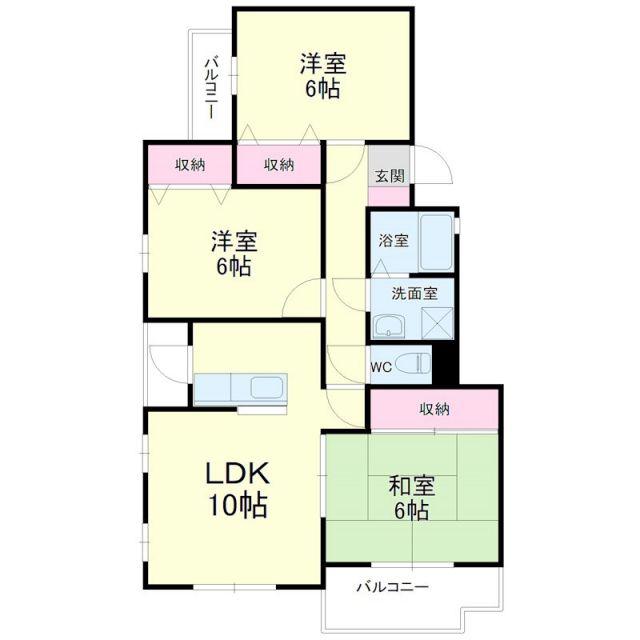 バウムコートD棟(3LDK/2階)の間取り写真