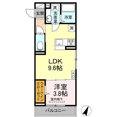 DーROOM笹賀(1LDK/2階)の間取り写真
