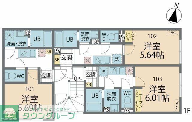カインドネス本厚木イースト(1K/2階)の間取り写真