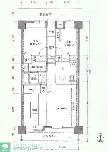 与野本町ローヤルコーポ(3LDK/1階)の間取り写真