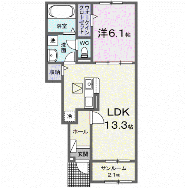 ラ フルール 麓 壱番館(1LDK/1階)の間取り写真