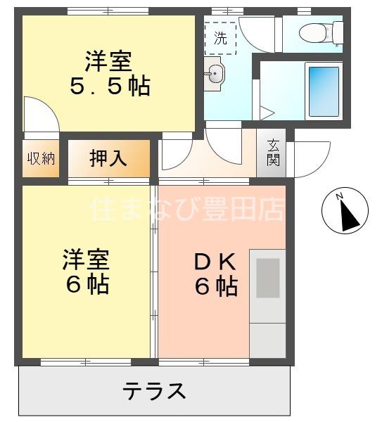 ハイツ朝日ヶ丘A(2DK/1階)の間取り写真