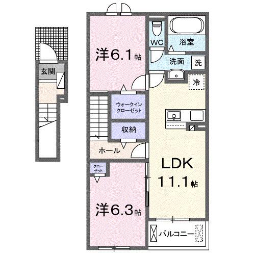 ウィンクルムB(2LDK/2階)の間取り写真