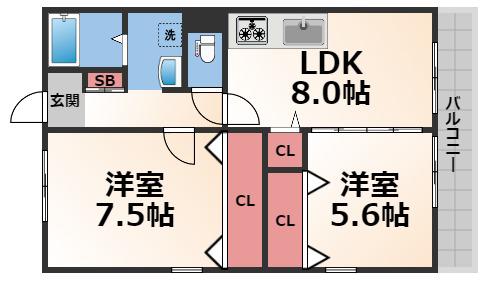 エレガンス川上(2LDK/7階)の間取り写真