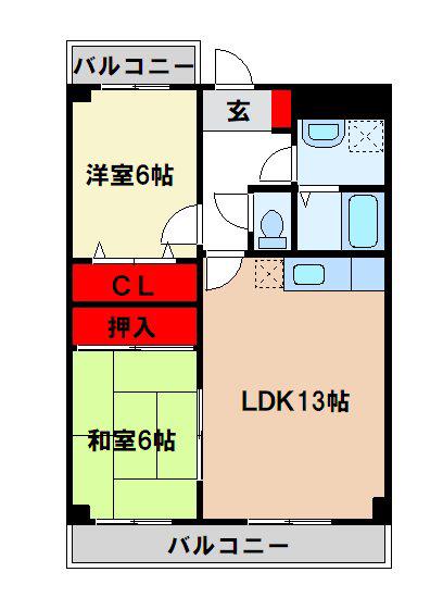 朱雀大路21(2LDK/3階)の間取り写真