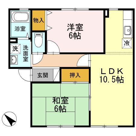 ガーデンヒルズA棟(2LDK/1階)の間取り写真