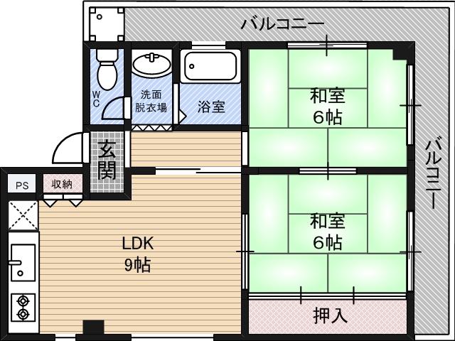 マンション雅(2LDK/5階)の間取り写真