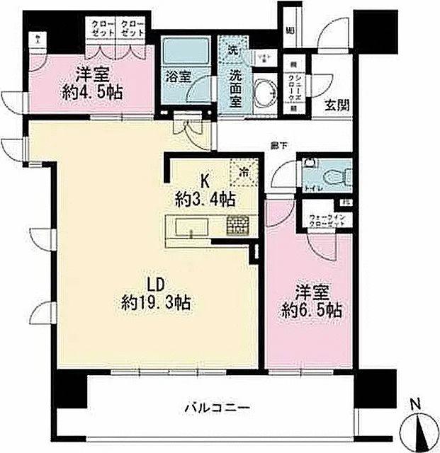 ウエリス新宿早稲田の森(2LDK/7階)の間取り写真