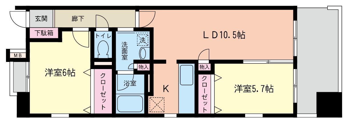 シャリテ・センター北(2LDK/5階)の間取り写真