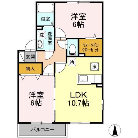 コートオンジェーム(2LDK/1階)の間取り写真
