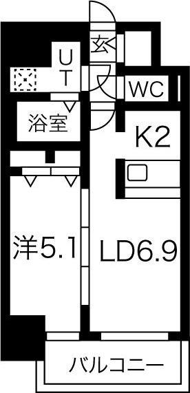 メイクス熱田神宮(1LDK/13階)の間取り写真