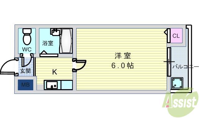 リアライズ服部(1K/4階)の間取り写真
