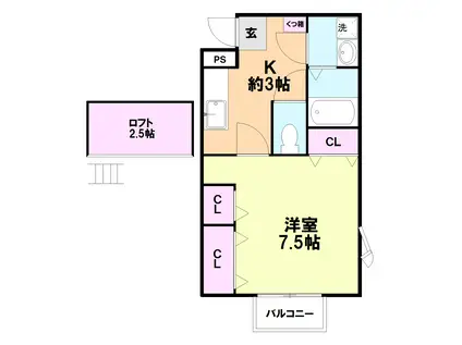 カモミール(1K/2階)の間取り写真