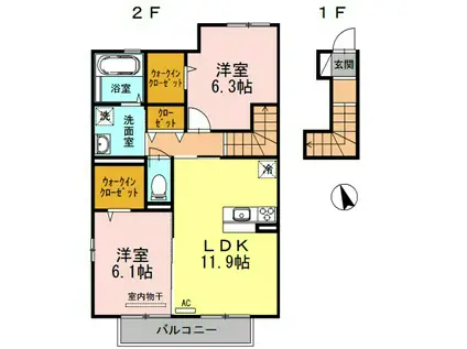 ロン・ラポール(2LDK/2階)の間取り写真