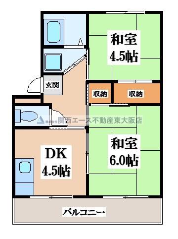 旭ハイツ(2DK/3階)の間取り写真