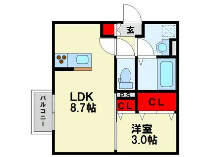 DROOM桜 本城(1LDK/1階)の間取り写真