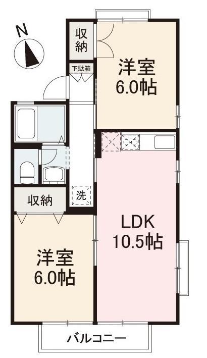 セジュール円座A・B(2LDK/2階)の間取り写真
