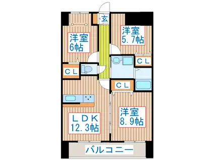 アークデュオ仙台苦竹(3LDK/14階)の間取り写真