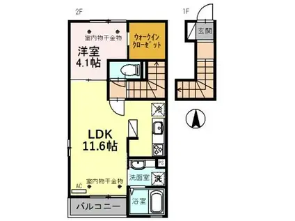 HIBIKI(1LDK/2階)の間取り写真