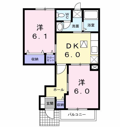 アルファードハイツ(2DK/1階)の間取り写真