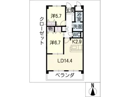 レジデンス・UII(2LDK/4階)の間取り写真