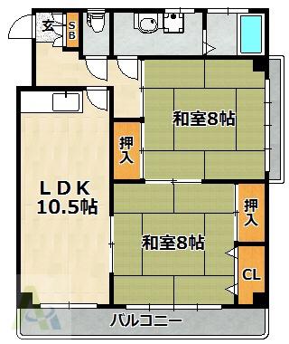 惣町サンハイツ2号棟(2LDK/3階)の間取り写真