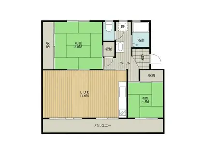 コーポ布野II(2LDK/3階)の間取り写真