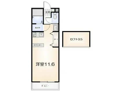 AUTHENTIC HEIGHTS WISH ONEオーセンティック(ワンルーム/2階)の間取り写真