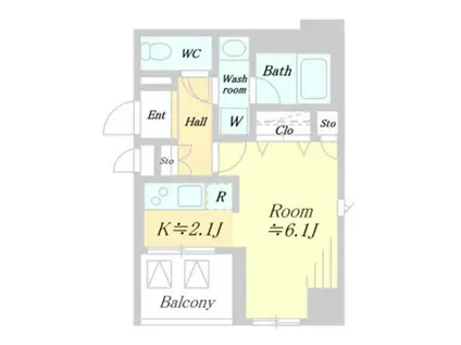 グローリオシェルト飯田橋(ワンルーム/9階)の間取り写真