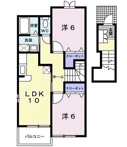 メロディハウス メゾフォルテ(2LDK/2階)の間取り写真