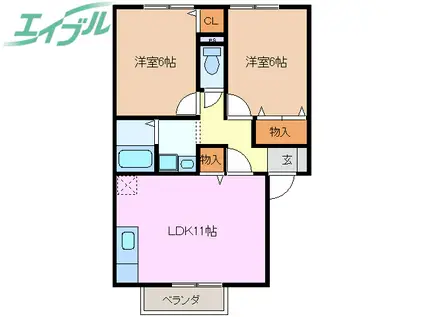 ウィルモア松本(2LDK/2階)の間取り写真