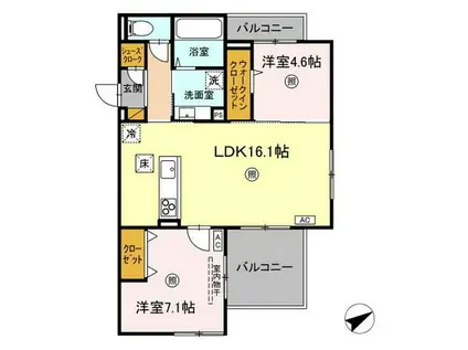 シスネス姫子(2LDK/2階)の間取り写真