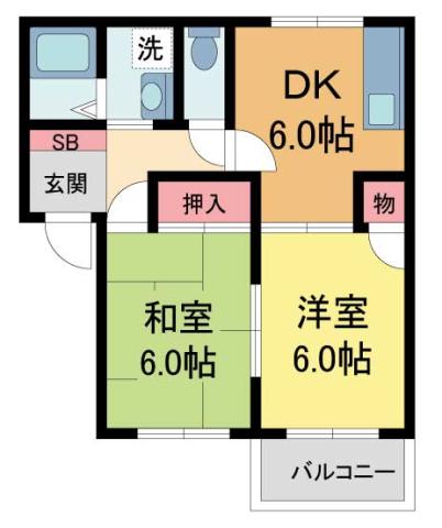 ファミール仁川II(2DK/1階)の間取り写真