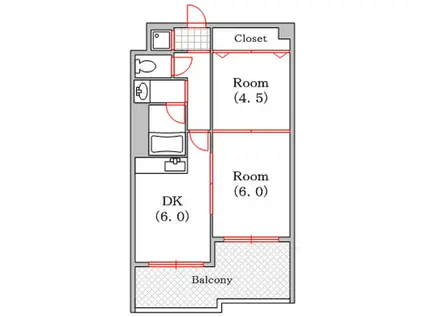 カルマーレナンバウエスト(2DK/3階)の間取り写真