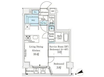 アジールコート山手動坂(2LDK/3階)の間取り写真